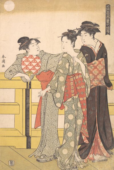 Tres mujeres en un puente de Katsukawa Shuncho