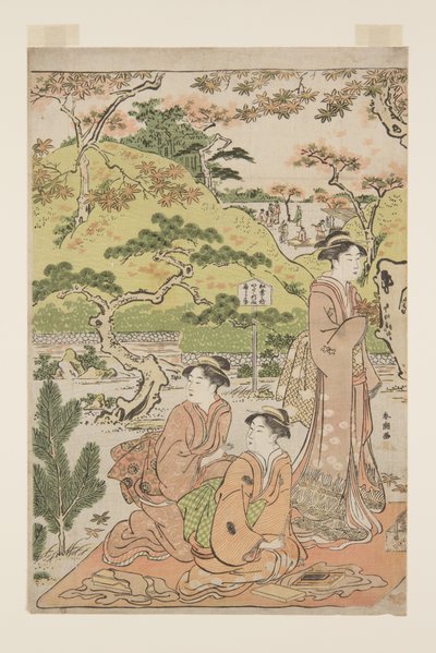 Viendo hojas de otoño en el templo Kaianji de Katsukawa Shuncho