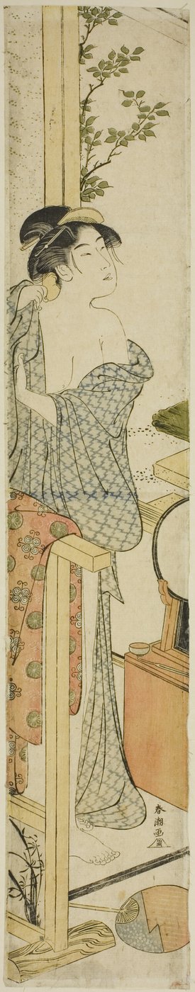 Mujer vistiéndose de Katsukawa Shuncho