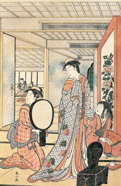 Mujer frente al espejo, por Katsukawa Shunsho, Civilización japonesa de Katsukawa Shuncho