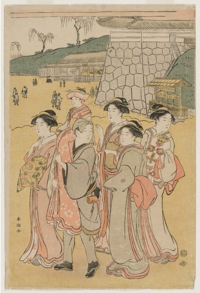 Mujeres acompañando a una niña a un santuario de Katsukawa Shuncho
