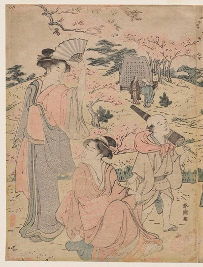 Mujeres Contemplando los Cerezos en Flor en Asukayama de Katsukawa Shuncho