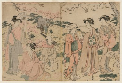 Mujeres viendo los cerezos en flor en Asukayama, 1780s de Katsukawa Shuncho