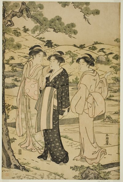 Mujeres visitando un santuario Inari de Katsukawa Shuncho