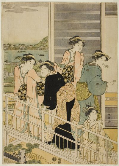 Mujeres en un balcón de una casa de té de Yoshiwara de Katsukawa Shuncho