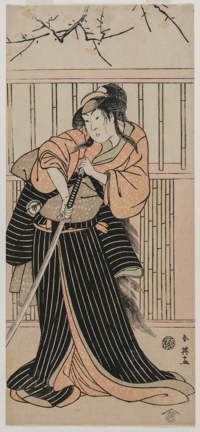 Actor Iwai Hanshiro IV como una joven con una espada, 1791 de Katsukawa Shunei