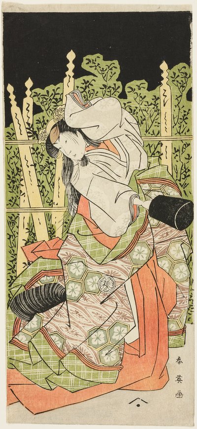 Actor Segawa Kikunojô III Posiblemente como Ono no Komachi en "Komachi Village: Año Nuevo en el Teatro" ("Komachimura shibai no shôgatsu") de Katsukawa Shun