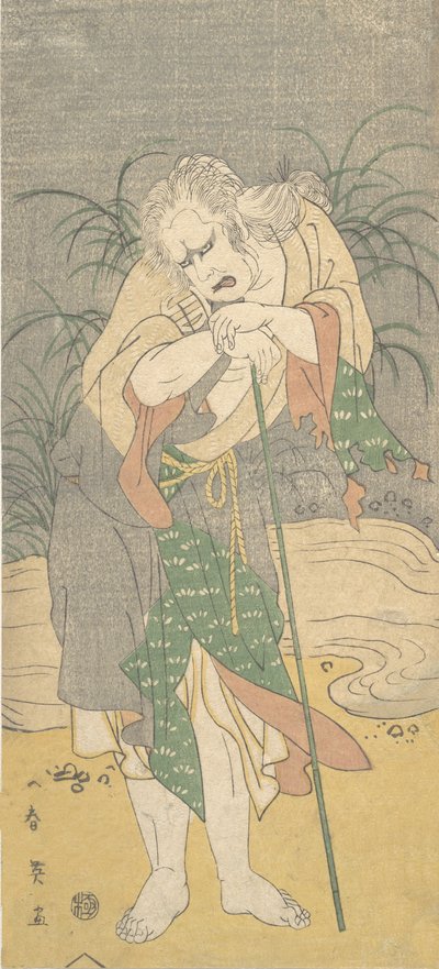 Asao Tamejuro como un anciano de cabello gris en ropas andrajosas, ca. 1789 de Katsukawa Shun