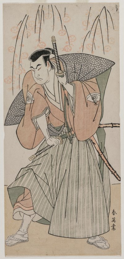 Onoe Matsusuke I como un samurái bajo un cerezo de Katsukawa Shunei