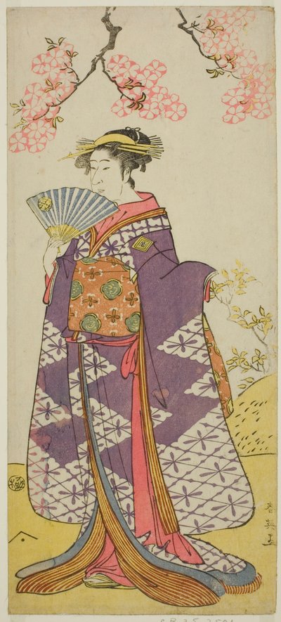 El Actor Ichikawa Komazo II como el Espíritu de la Dama Shiragiku en la Obra Hatsu Midori Saiwai Soga, Representada en el Teatro Kawarazaki en el Tercer Mes de 1791. de Katsukawa Shun