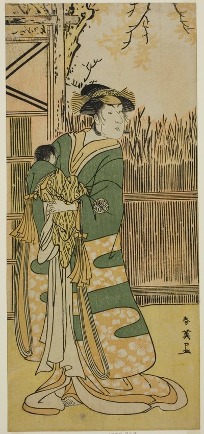 El actor Nakayama Tomisaburo I como Lady Tokiwa (Tokiwa Gozen) () en la obra Kimmenuki Genke no Kakutsuba (), representada en el Teatro Ichimura () en el undécimo mes de 1791 () de Katsukawa Shun