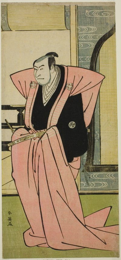 El actor Otani Oniji III en un papel no identificado en la obra Yukimi-zuki Eiga Hachi no Ki (), representada en el Teatro Nakamura () en el undécimo mes de 1787 () de Katsukawa Shun