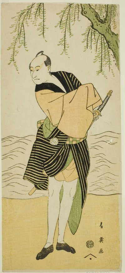 El actor Sawamura Sojuro III como Ume no Yoshihei en la obra Suda no Haru Geisha Katagi, representada en el Teatro Kiri en el primer mes de 1796. de Katsukawa Shun