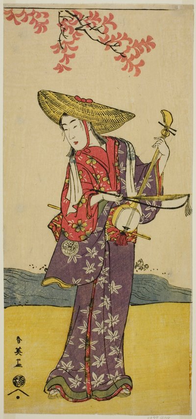 El actor Sawamura Tamagashira como músico ambulante en la obra Dai Danna Kanjincho, representada en el Teatro Kawarazaki en el undécimo mes de 1790. de Katsukawa Shun