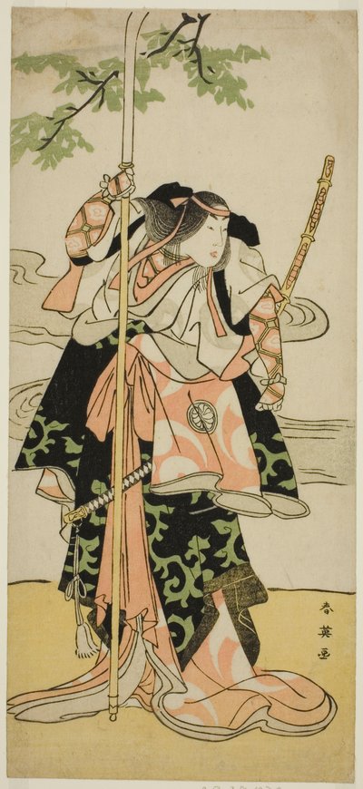 El actor Segawa Kikunojo III como Lady Tomoe (Tomoe Gozen) en la obra Yasa Gumbai Miyako no Jindori, representada en el Teatro Miyako en el undécimo mes de 1793. de Katsukawa Shun