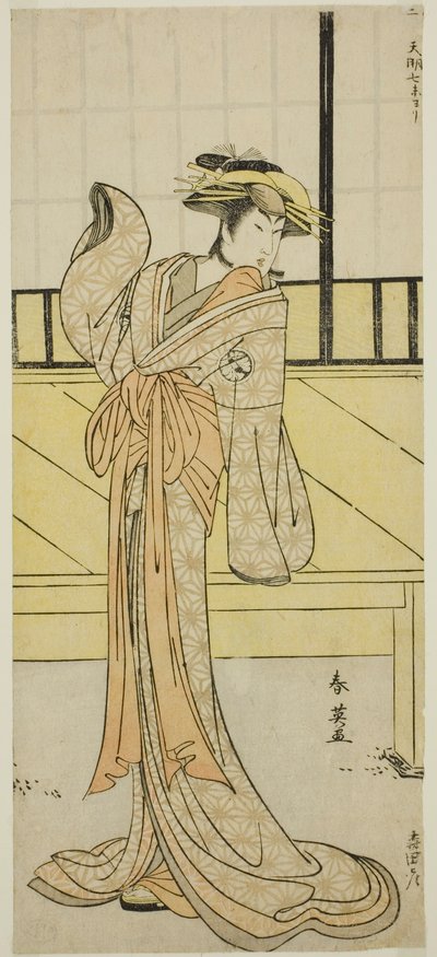 El actor Segawa Kikunojo III como Okaru en la obra Kanadehon Chushingura, representada en el Teatro Morita en el octavo mes de 1787. de Katsukawa Shun