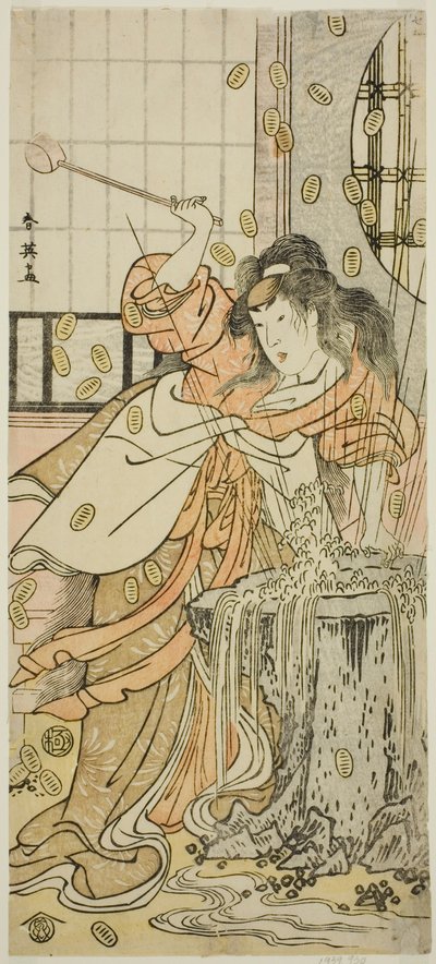 El actor Segawa Kikunojo III como la Doncella Dragón disfrazada de Osaku en la obra Sayo no Nakayama Hiiki no Tsurigane, representada en el Teatro Nakamura en el undécimo mes de 1790. de Katsukawa Shun