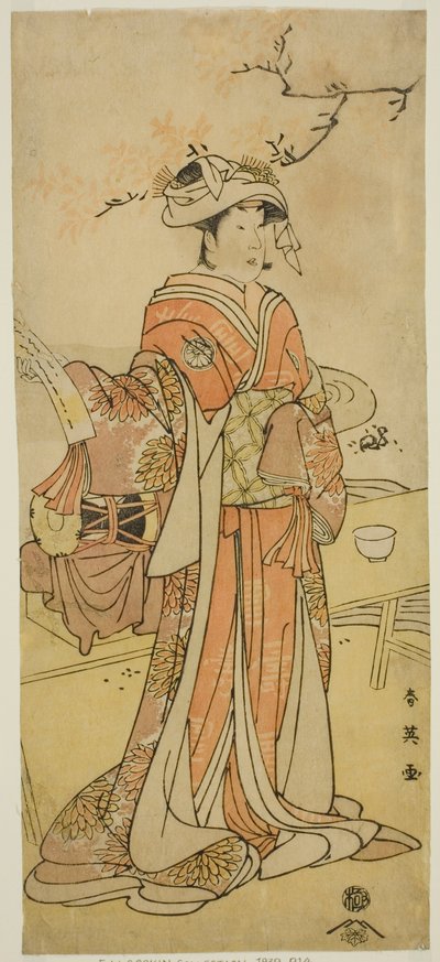El actor Segawa Kikunojo III como la hada-zorro Otatsu-gitsune disfrazada de Shizuka Gozen en la obra Kogane Saku Date no Okida, representada en el Teatro Ichimura en el undécimo mes de 1792. de Katsukawa Shun