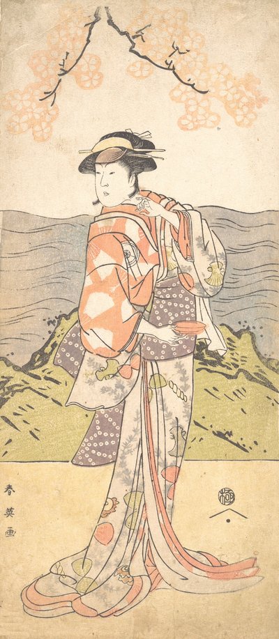 El cuarto Iwai Hanshiro como una mujer de pie bajo un cerezo, ca. 1792 de Katsukawa Shun