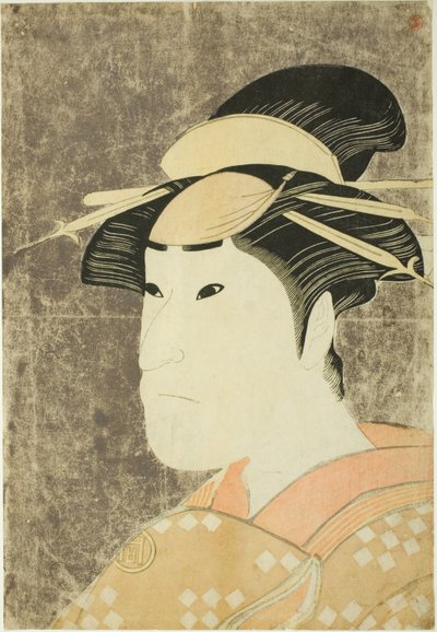 El actor Sanogawa Ichimatsu III como la prostituta Onayo de Gion en la obra "Hana-ayame Bunroku Soga", representada en el Teatro Miyako en el quinto mes de 1794. de Katsukawa Shun