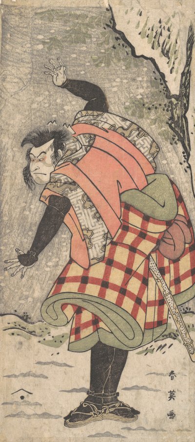 Actor no identificado como un Kyokaku de pie al pie de un acantilado en una tormenta de nieve, ca. 1793 de Katsukawa Shun