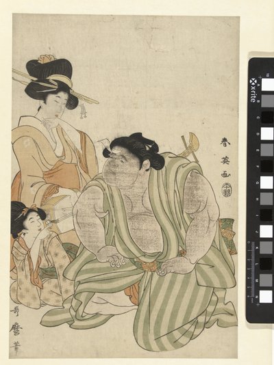 Luchador y dos mujeres de Katsukawa Shunei