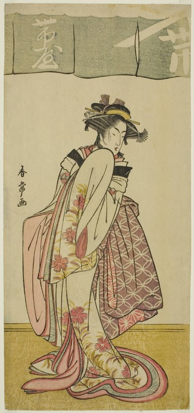 El actor Segawa Kikunojo III en el papel de Shinanoya Ohan en la obra Kabuki no Hana Bandai Soga, representada en el Teatro Ichimura en el tercer mes, c.1786 (xilografía en color; hosoban) de Katsukawa Shunjō