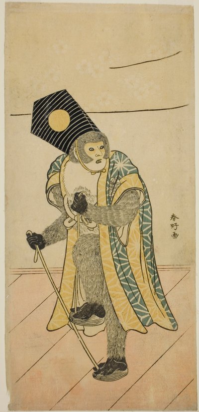 El actor Ichimura Uzaemon IX como mono en la obra Mitsu Ningyo Yayoi no Hinagata, representada en el Teatro Nakamura en el segundo mes de 1785. de Katsukawa Shunkо̄
