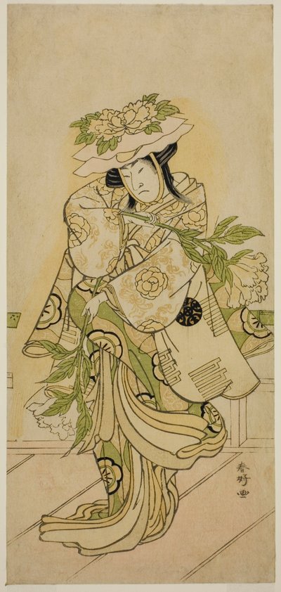 El actor Nakamura Nakazo I en una danza Shak-kyo de la obra Aioi Jishi, representada en el Teatro Ichimura en el cuarto mes de 1784. de Katsukawa Shunkо̄