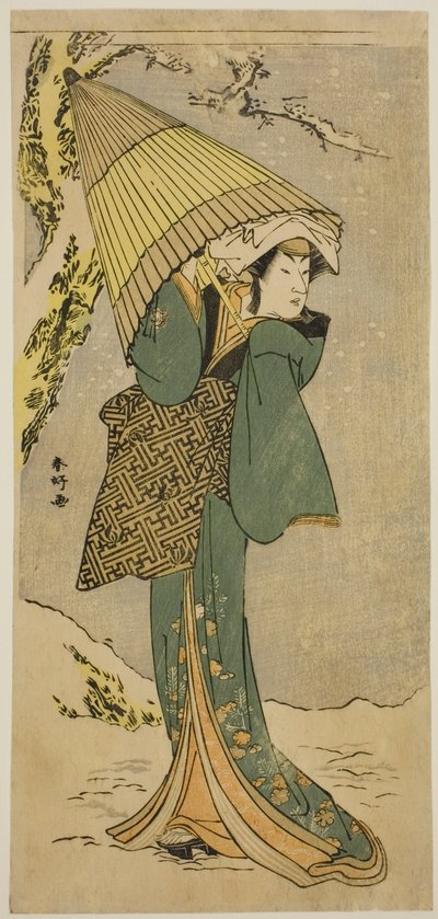 El actor Nakamura Riko I como Kiyotaki en la obra Oakinai Hiru ga Kojima, representada en el Teatro Nakamura en el undécimo mes de 1784. de Katsukawa Shunkо̄