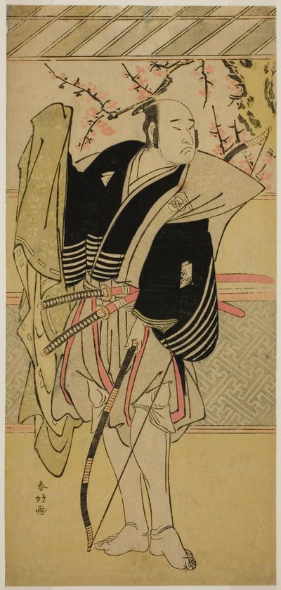 El actor Onoe Matsusuke I como Yawata no Saburo () en la obra Edo no Hana Mimasu Soga (), representada en el Teatro Nakamura () en el primer mes de 1783 () de Katsukawa Shunkо̄