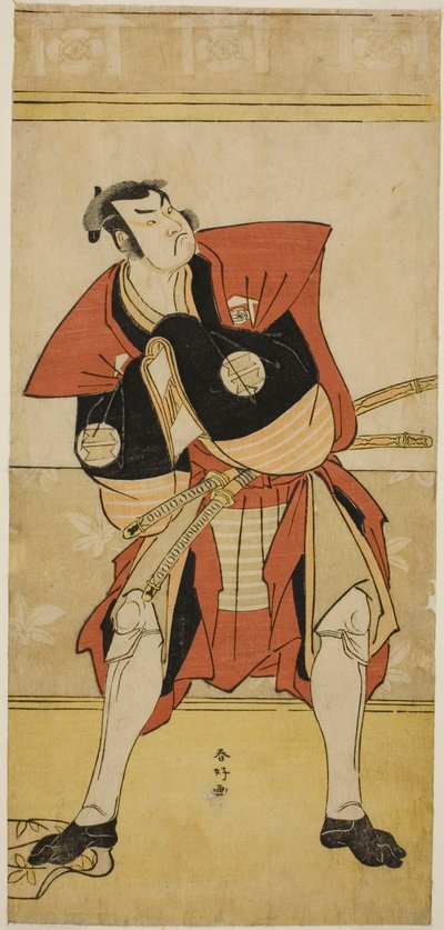 El actor Sakata Hangoro III como Omi no Kotoda en la obra Haru no Nishiki Date-zome Soga, representada en el Teatro Nakamura en el segundo mes de 1790. de Katsukawa Shunkо̄