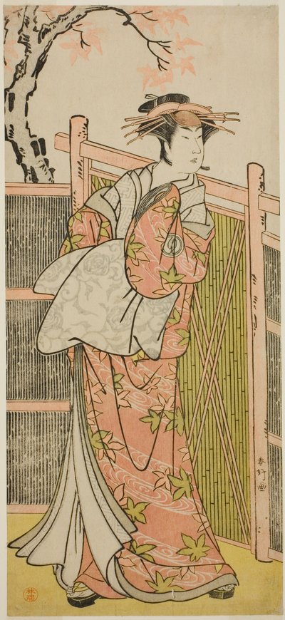 El actor Sawamura Sojuro III como el espíritu de la cortesana Takao en la obra Takao Daimyojin Momiji no Tamagaki, representada en el Teatro Nakamura en el séptimo mes de 1787. de Katsukawa Shunkо̄