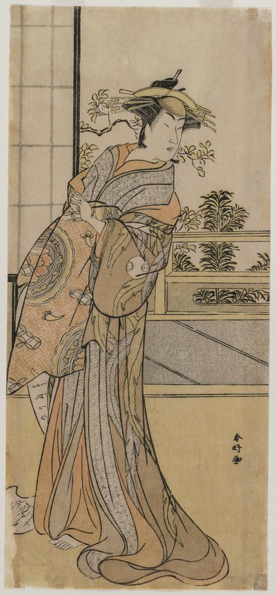 Arashi Murajiro como una cortesana sosteniendo una carta, finales de 1780s de Katsukawa Shunko