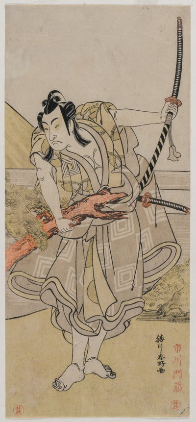 Ichikawa Monnosuke II como Soga no Gorō de Katsukawa Shunko