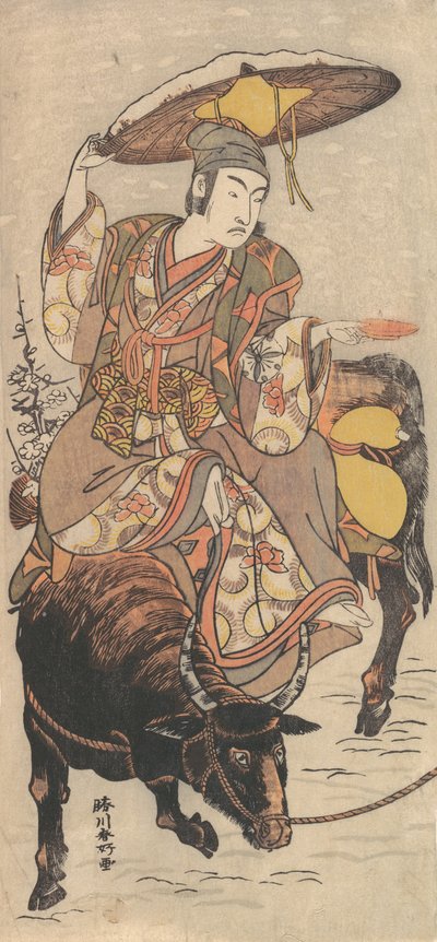 El actor Matsumoto Koshiro IV en un buey en una tormenta de nieve, ca. 1790 de Katsukawa Shunko