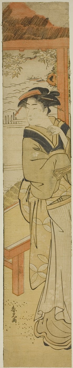 Camarera en una casa de té junto al mar de Katsukawa Shunko