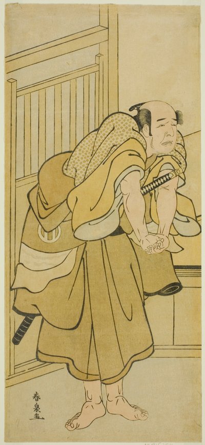 El actor Asao Tamejuro I como el borracho Gotobei en la obra Yoshitsune Koshigoe Jo, representada en el Teatro Ichimura en el noveno mes, 1790 de Katsukawa Shunsen