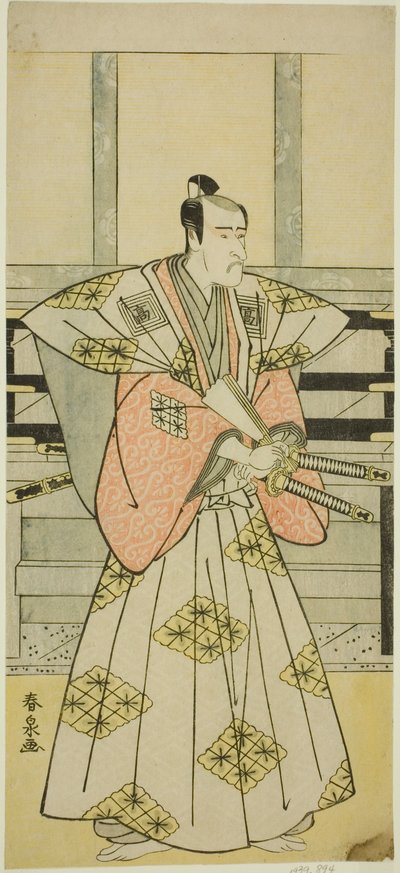 El actor Ichikawa Komazo III como Fuji Sakon (?) en la obra Egara Tenjin Risho Kagami (?), representada en el Teatro Nakamura (?) en el tercer mes, 1789 (?) de Katsukawa Shunsen