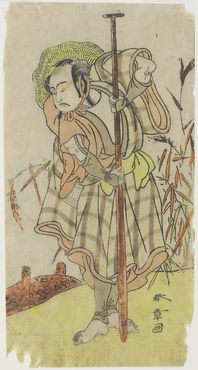 (Un actor en un papel de pie con una paleta) de Katsukawa Shunsho