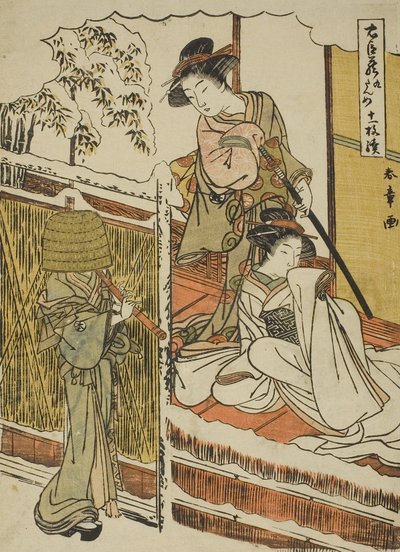 Acto noveno: La casa de Yuranosuke en Yamashina, de la obra Chushingura (Tesoro de los leales retenedores), c.1779-80 (impresión xilográfica en color; chuban) de Katsukawa Shunsho