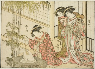Cortesanas del Maruya, del libro "Espejo de mujeres hermosas de los barrios de placer (Seiro bijin awase sugata kagami)," vol. 2 de Katsukawa Shunsho