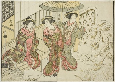 Cortesanas de Nakaomiya, del libro "Espejo de Mujeres Hermosas de los Barrios de Placer (Seiro bijin awase sugata kagami)," vol. 2 de Katsukawa Shunsho