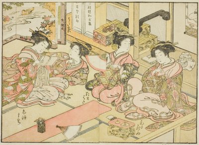 Cortesanas del Ogiya, del libro "Espejo de mujeres hermosas de los barrios de placer (Seiro bijin awase sugata kagami)," vol. 1 de Katsukawa Shunsho