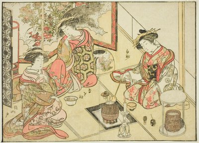 Cortesanas del Okaneya, del libro "Espejo de Mujeres Hermosas de los Barrios del Placer (Seiro bijin awase sugata kagami)," vol. 2 de Katsukawa Shunsho