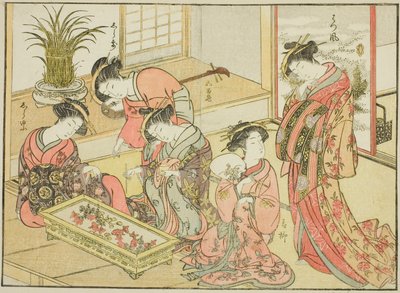 Cortesanas del Wakanaya, del libro "Espejo de mujeres hermosas de los barrios de placer (Seiro bijin awase sugata kagami)," vol. 1 de Katsukawa Shunsho