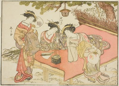 Cortesanas del Yadaya, del libro "Espejo de mujeres hermosas de los barrios de placer (Seiro bijin awase sugata kagami)," vol. 1 de Katsukawa Shunsho