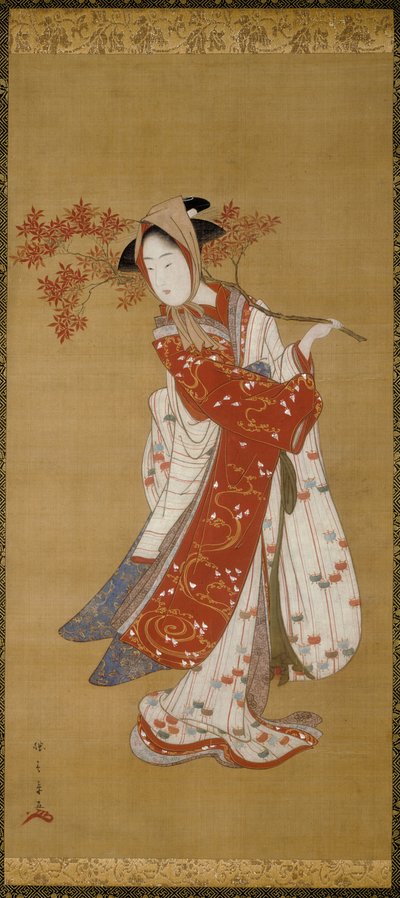 Bailarina con una rama de arce de Katsukawa Shunsho