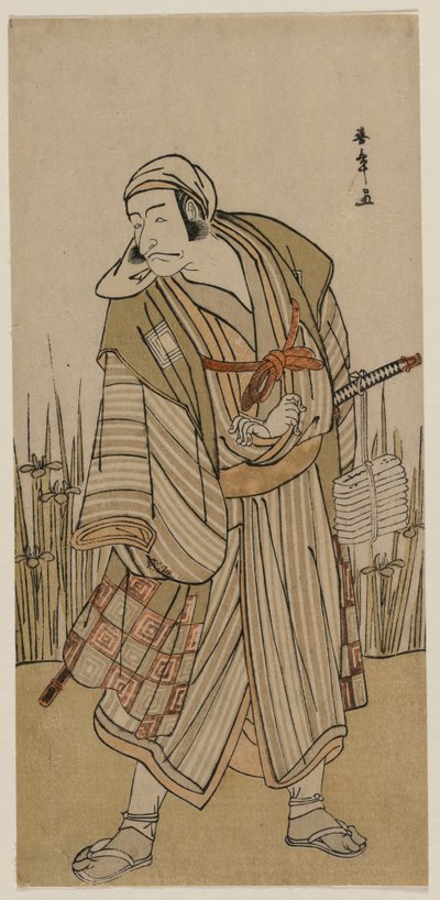 Ichikawa Danjuro V como un viajero junto a un grupo de lirios de Katsukawa Shunsho