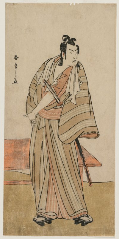 Ichikawa Yaozo II como un Otokodate de pie junto a un banco, c. 1780 de Katsukawa Shunsho